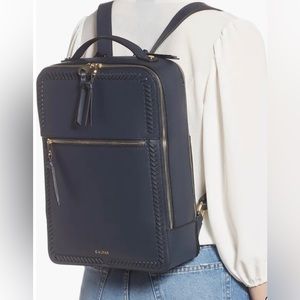 CALPAK Kaya Faux Leather Laptop Backpack- Navy Blue- NEW